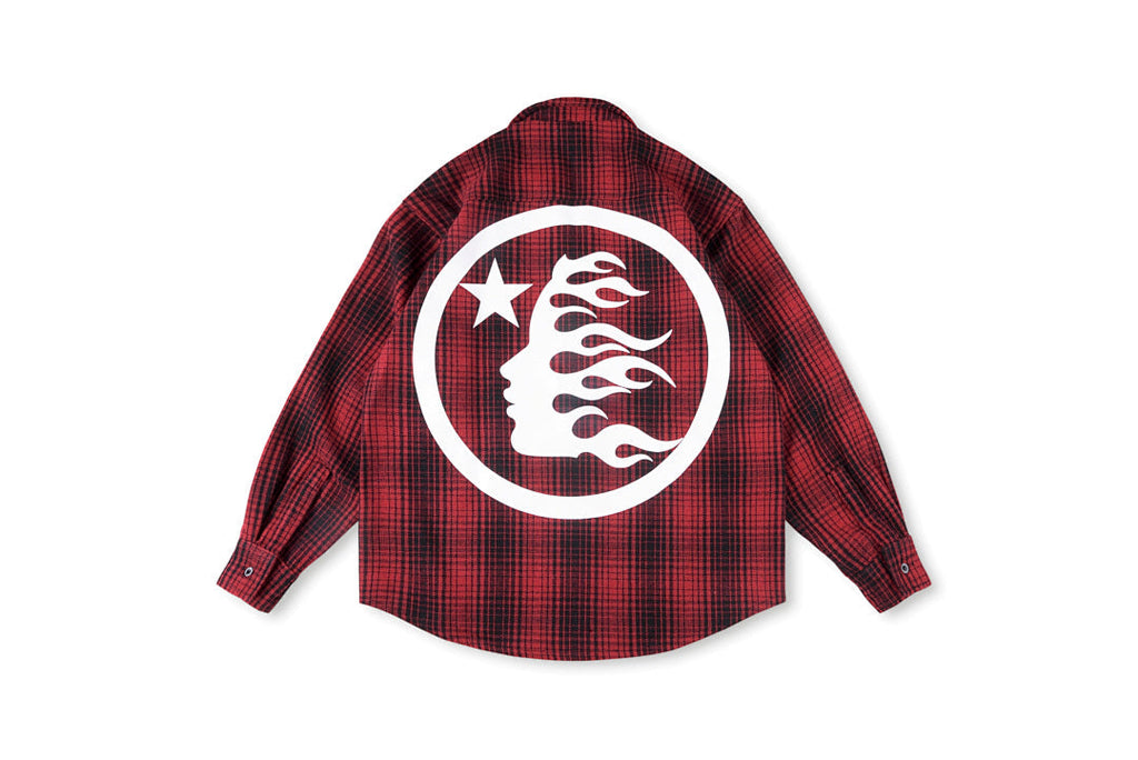 Hellstar Studios Graphic Wool-Blend Plaid Shirt Jacket - Burgundy Plaid / Navy Plaid / Green Plaid - product image 12