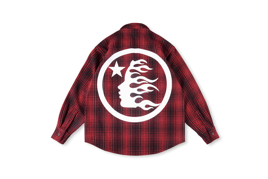 Hellstar Studios Graphic Wool-Blend Plaid Shirt Jacket - Burgundy Plaid / Navy Plaid / Green Plaid - product image 12