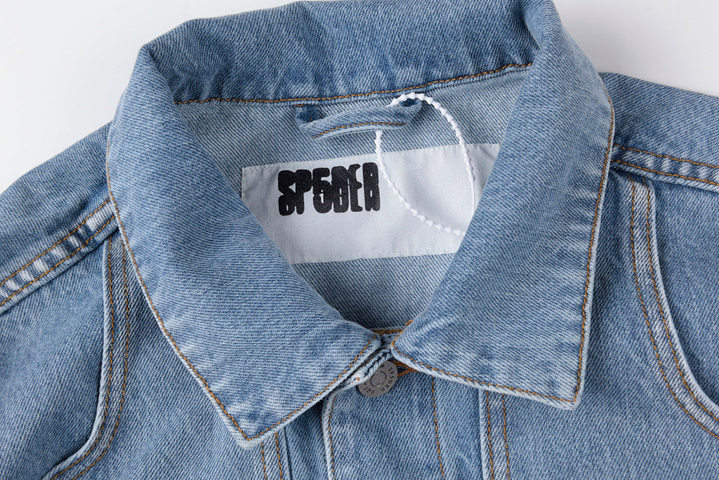 Sp5der 555555 Graphic Print Denim Jacket - Light Blue Denim - product image 4
