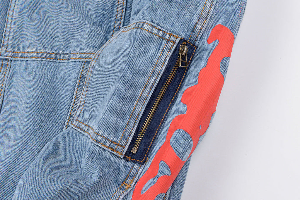 Sp5der 555555 Graphic Print Denim Jacket - Light Blue Denim - product image 6