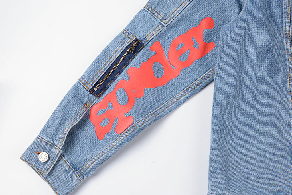 Sp5der 555555 Graphic Print Denim Jacket - Light Blue Denim - product image 9
