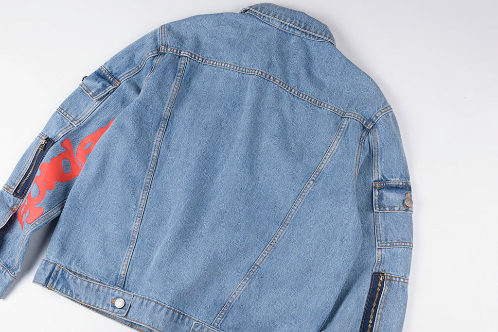 Sp5der 555555 Graphic Print Denim Jacket - Light Blue Denim - product image 11