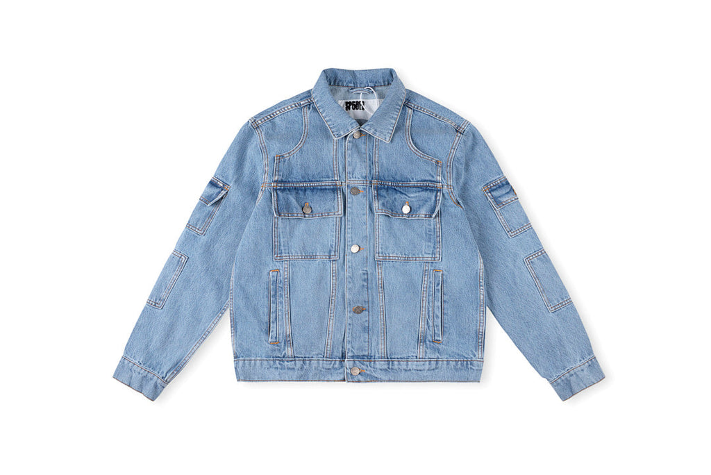Sp5der 555555 Graphic Print Denim Jacket - Light Blue Denim - product image 1