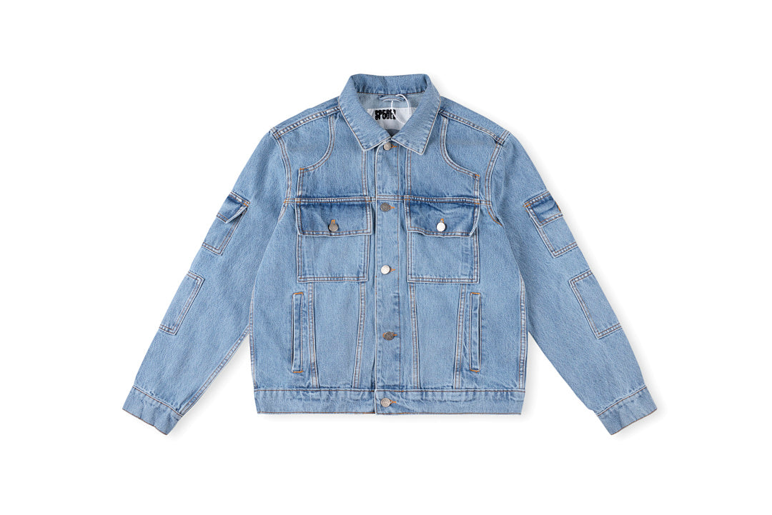 Sp5der 555555 Graphic Print Denim Jacket - Light Blue Denim - product image 1
