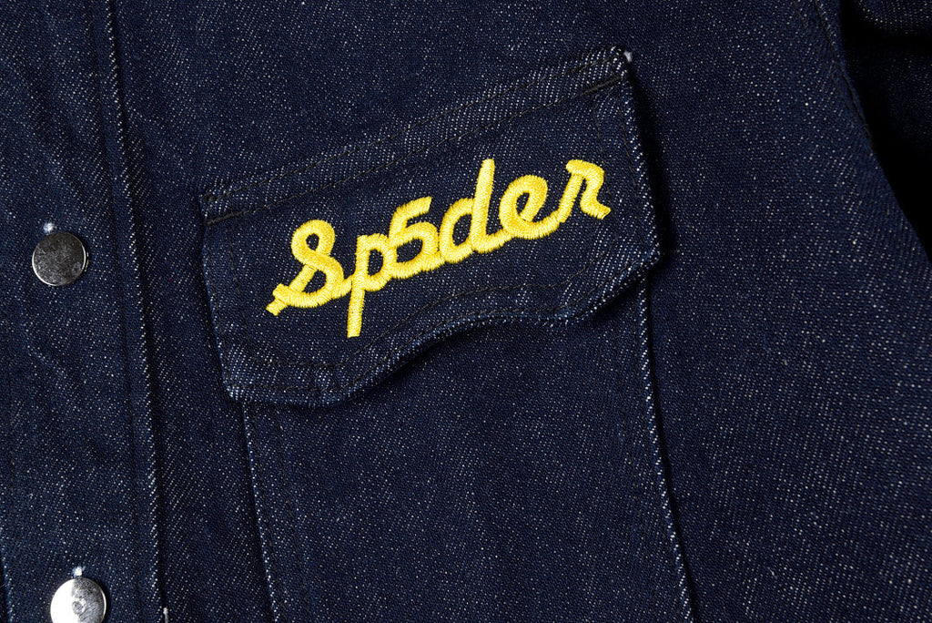 Sp5der Worldwide 555555 Heavy Embroidery Plaid Denim Jacket - Navy Red Plaid - product image 6