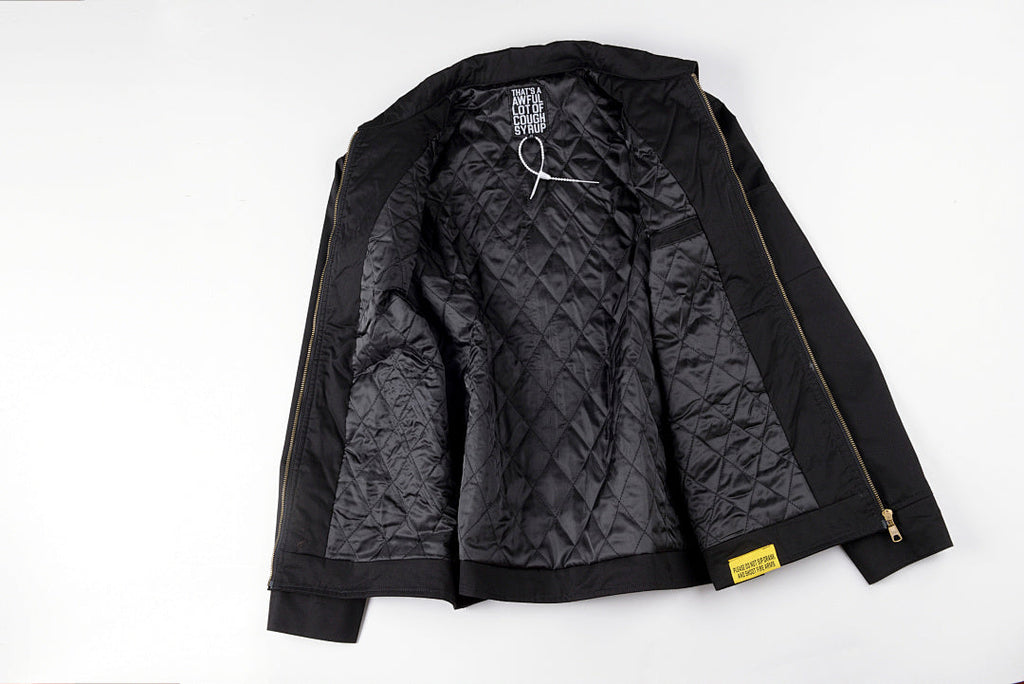 That's A Awful Lot of Cough Syrup Graphic Letter Print Padded Shirt Jacket - Black / Navy / Beige - product image 4