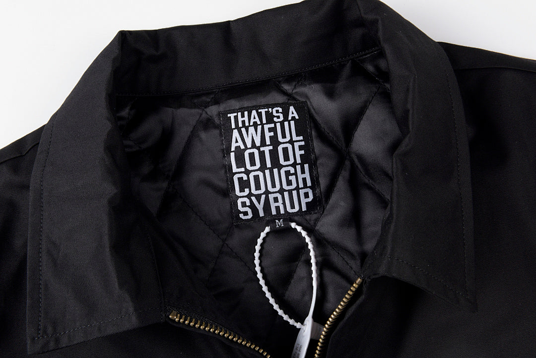 That's A Awful Lot of Cough Syrup Graphic Letter Print Padded Shirt Jacket - Black / Navy / Beige - product image 6