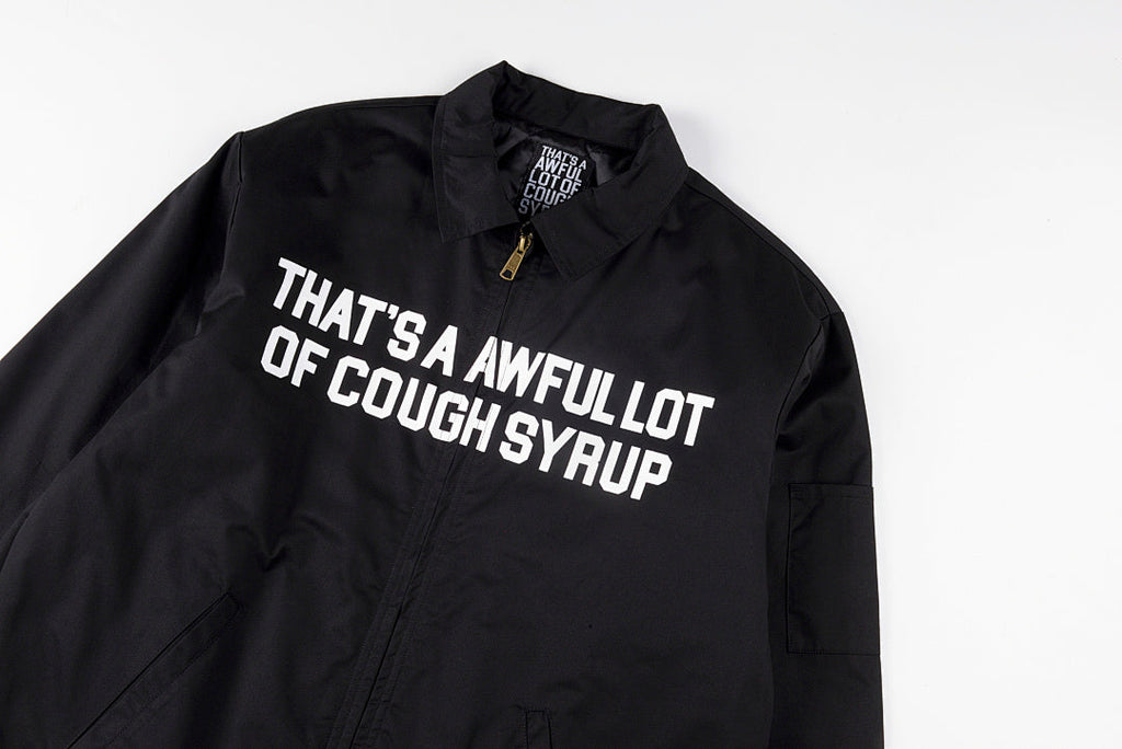 That's A Awful Lot of Cough Syrup Graphic Letter Print Padded Shirt Jacket - Black / Navy / Beige - product image 8