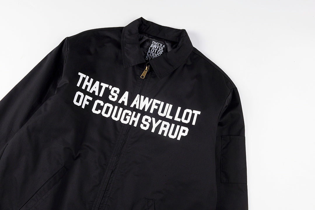 That's A Awful Lot of Cough Syrup Graphic Letter Print Padded Shirt Jacket - Black / Navy / Beige - product image 8
