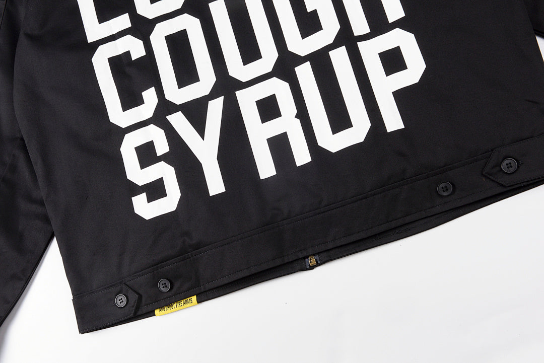 That's A Awful Lot of Cough Syrup Graphic Letter Print Padded Shirt Jacket - Black / Navy / Beige - product image 9