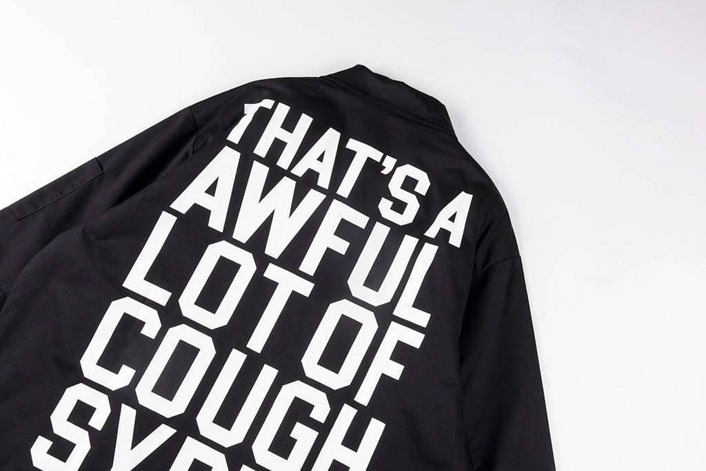 That's A Awful Lot of Cough Syrup Graphic Letter Print Padded Shirt Jacket - Black / Navy / Beige - product image 10