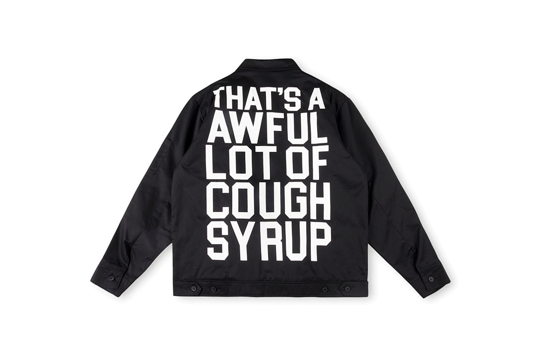 That's A Awful Lot of Cough Syrup Graphic Letter Print Padded Shirt Jacket - Black / Navy / Beige - product image 11