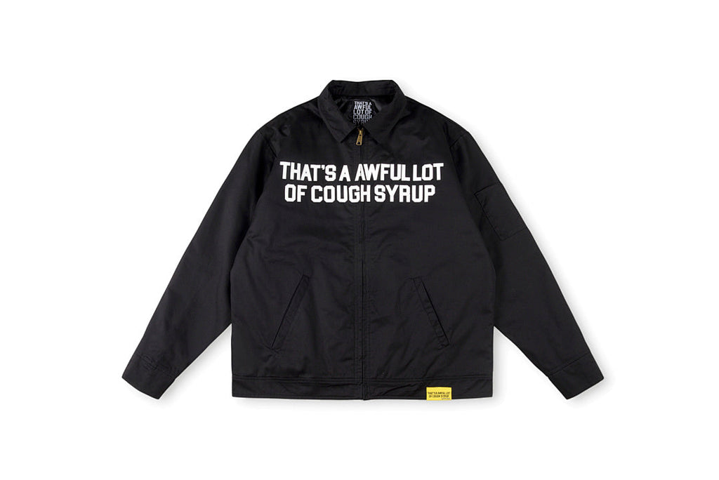 That's A Awful Lot of Cough Syrup Graphic Letter Print Padded Shirt Jacket - Black / Navy / Beige - product image 12