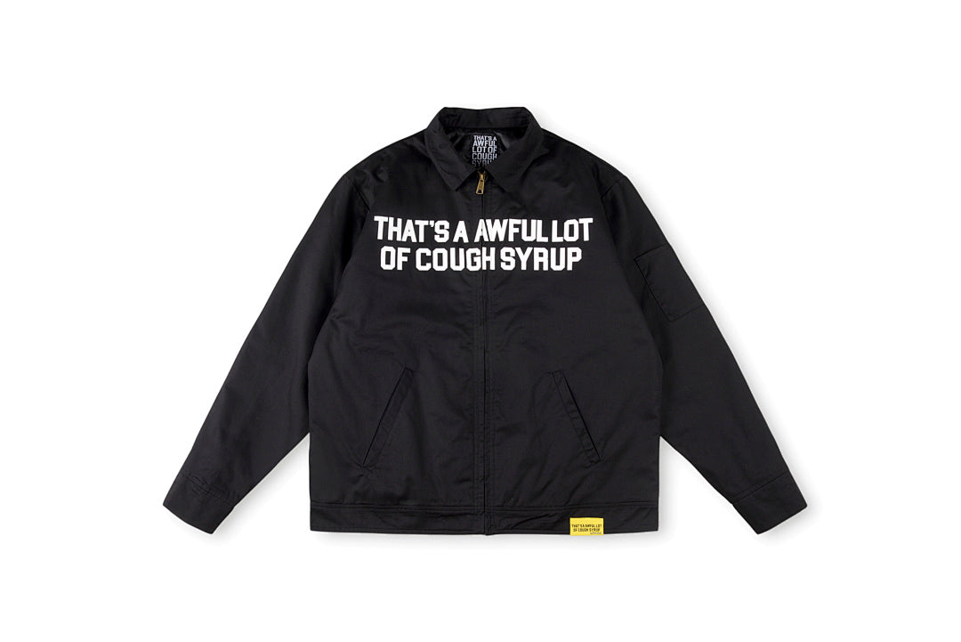That's A Awful Lot of Cough Syrup Graphic Letter Print Padded Shirt Jacket - Black / Navy / Beige - product image 12