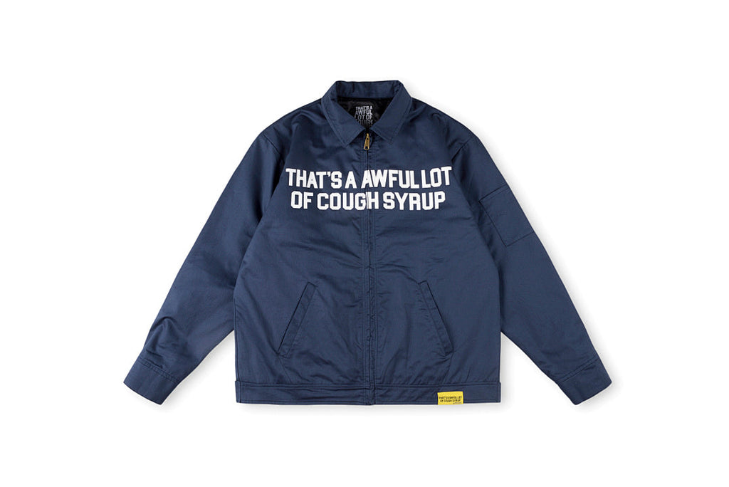 That's A Awful Lot of Cough Syrup Graphic Letter Print Padded Shirt Jacket - Black / Navy / Beige - product image 14