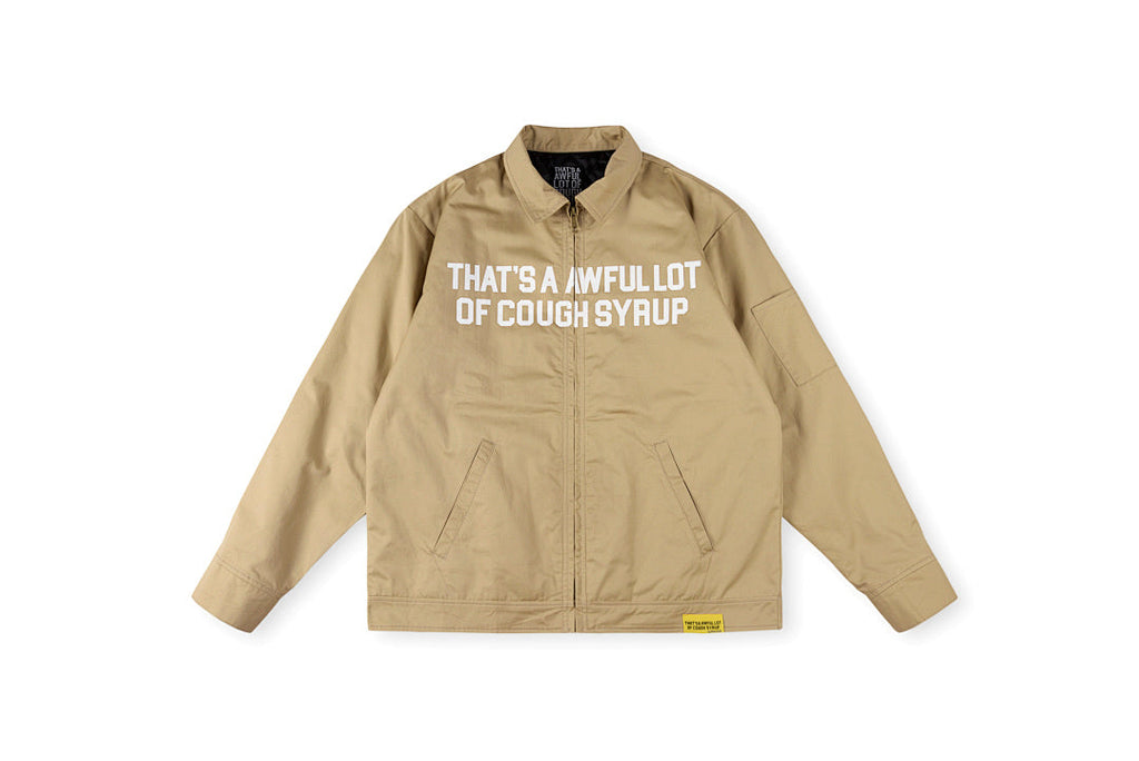 That's A Awful Lot of Cough Syrup Graphic Letter Print Padded Shirt Jacket - Black / Navy / Beige - product image 1
