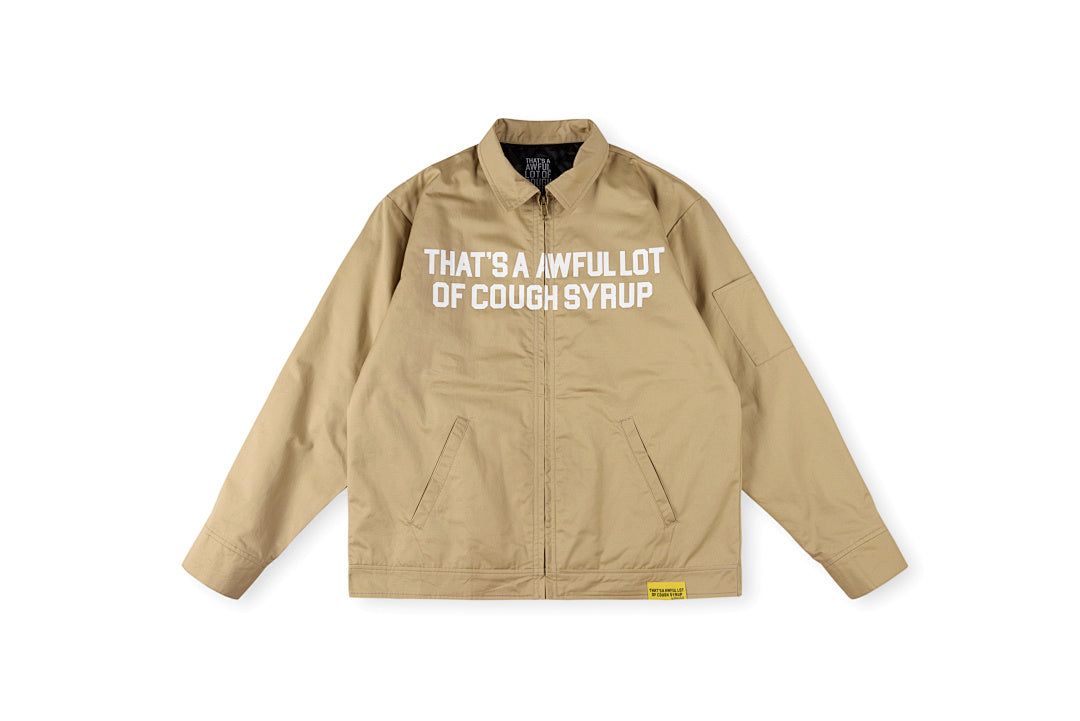 That's A Awful Lot of Cough Syrup Graphic Letter Print Padded Shirt Jacket - Black / Navy / Beige - product image 1