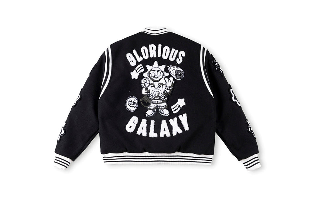 Glo Gang Heavy Full Embroidery Varsity Wool Jacket - Black / Light Blue - product image 3