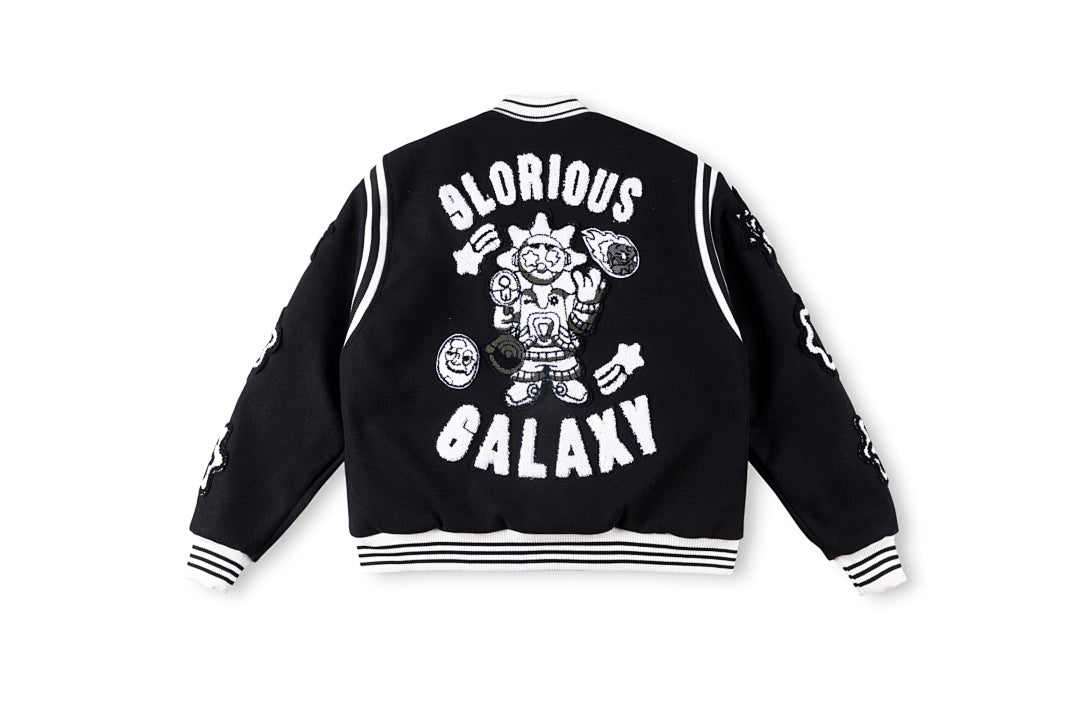 Glo Gang Heavy Full Embroidery Varsity Wool Jacket - Black / Light Blue - product image 3