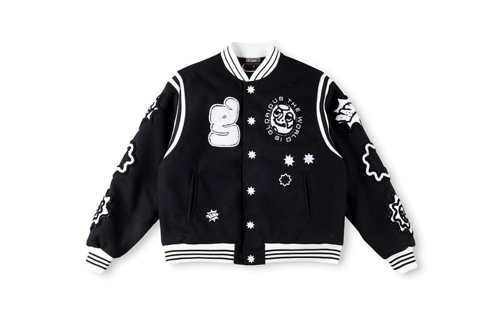 Glo Gang Heavy Full Embroidery Varsity Wool Jacket - Black / Light Blue - product image 4