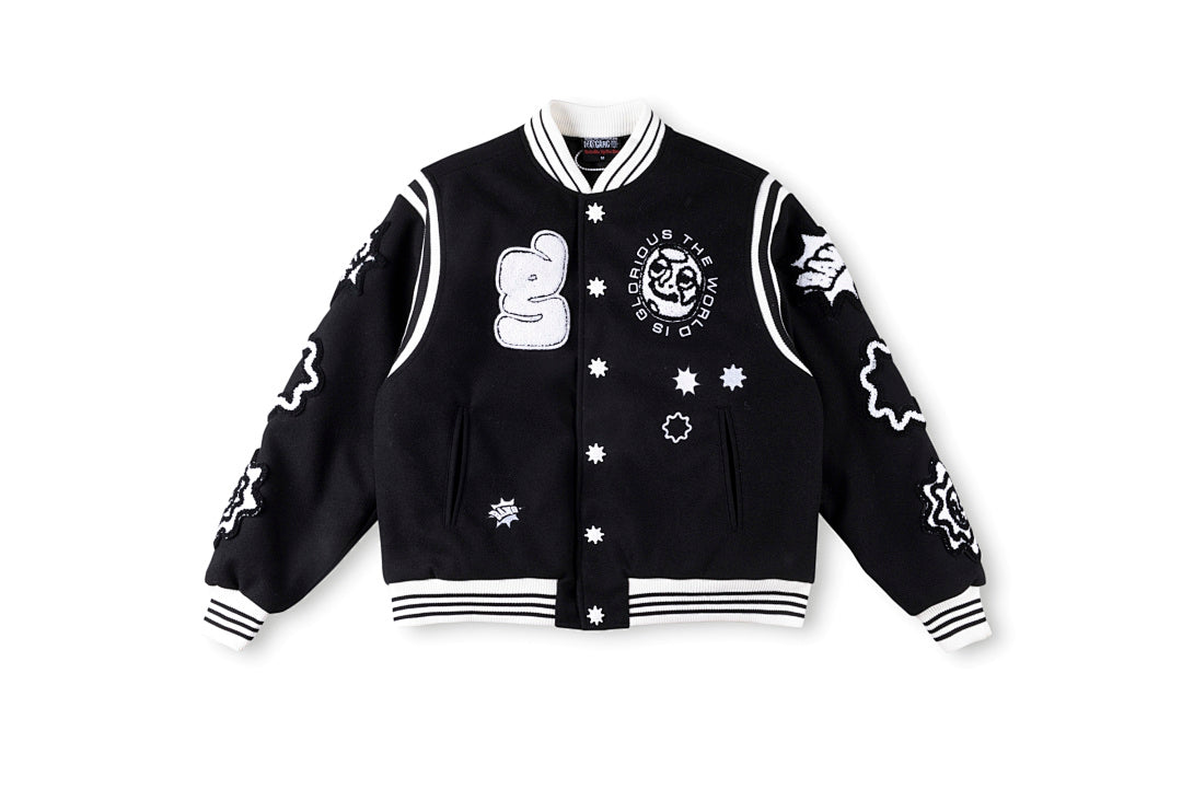 Glo Gang Heavy Full Embroidery Varsity Wool Jacket - Black / Light Blue - product image 4
