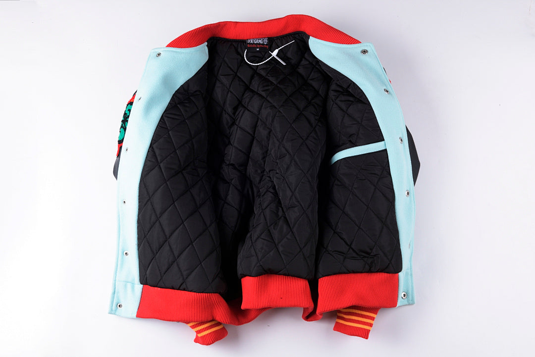 Glo Gang Heavy Full Embroidery Varsity Wool Jacket - Black / Light Blue - product image 6