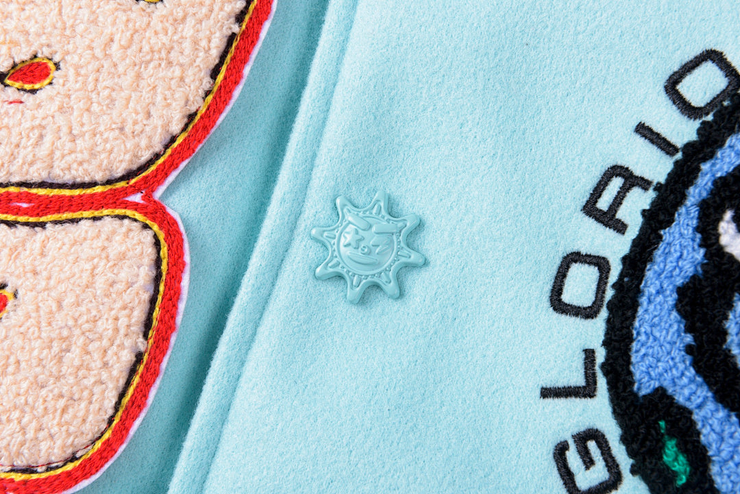 Glo Gang Heavy Full Embroidery Varsity Wool Jacket - Black / Light Blue - product image 7
