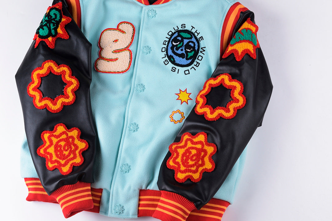 Glo Gang Heavy Full Embroidery Varsity Wool Jacket - Black / Light Blue - product image 11