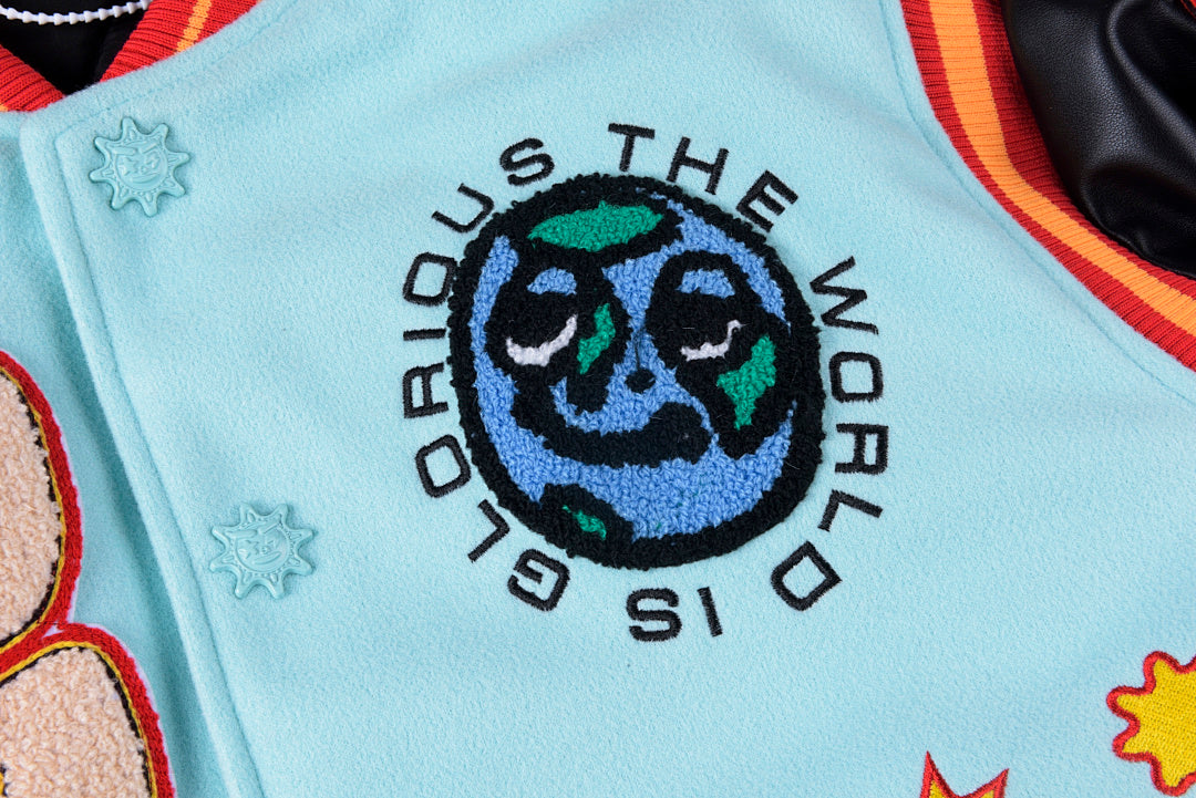 Glo Gang Heavy Full Embroidery Varsity Wool Jacket - Black / Light Blue - product image 12