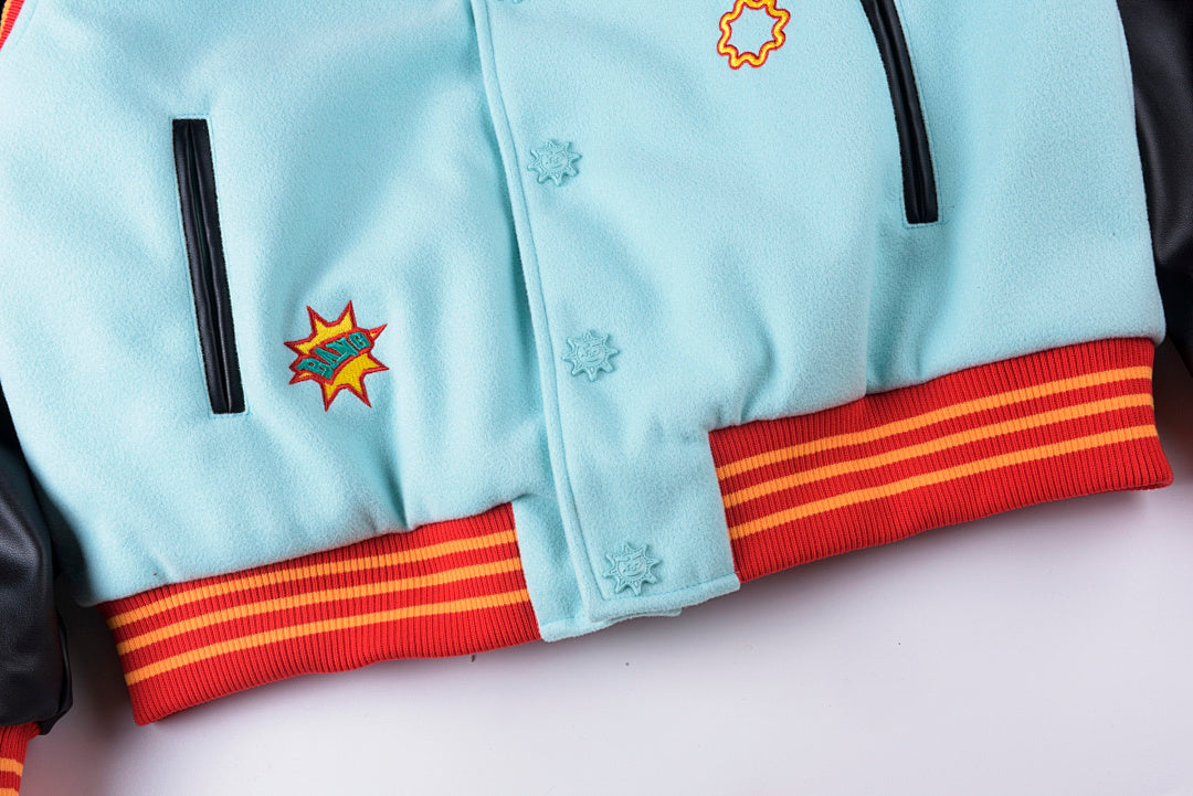 Glo Gang Heavy Full Embroidery Varsity Wool Jacket - Black / Light Blue - product image 13