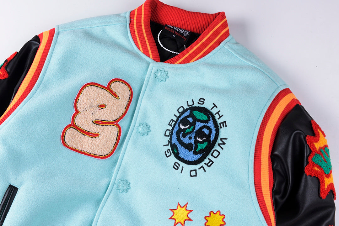 Glo Gang Heavy Full Embroidery Varsity Wool Jacket - Black / Light Blue - product image 14