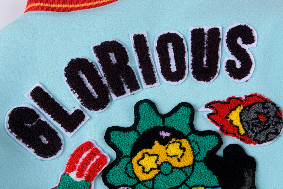 Glo Gang Heavy Full Embroidery Varsity Wool Jacket - Black / Light Blue - product image 15