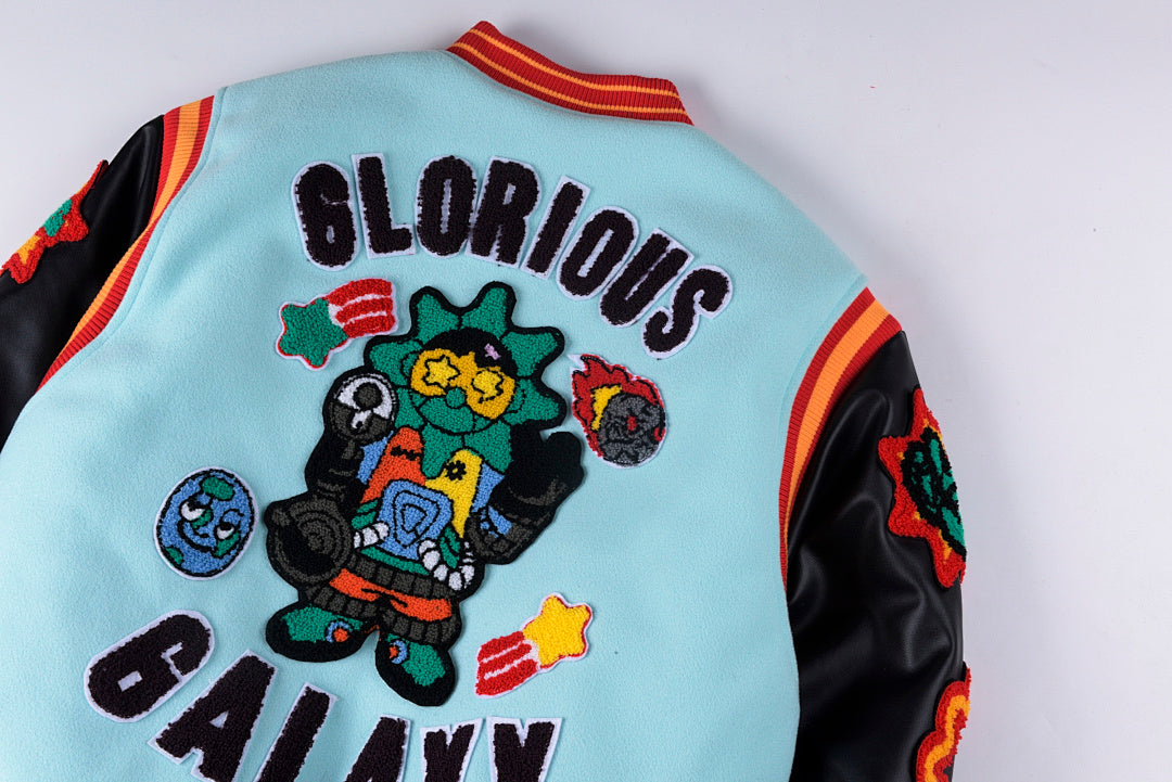 Glo Gang Heavy Full Embroidery Varsity Wool Jacket - Black / Light Blue - product image 18