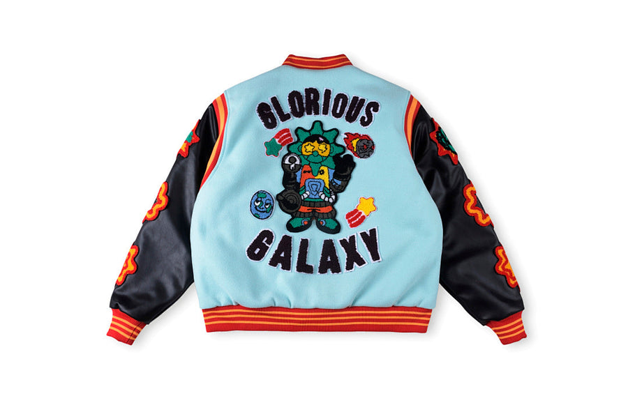 Glo Gang Heavy Full Embroidery Varsity Wool Jacket - Black / Light Blue