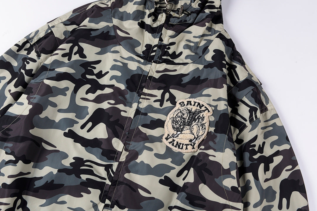 Saint Vanity Camo Hooded Windbreaker Jacket - Gray Camo / Red Camo - product image 11