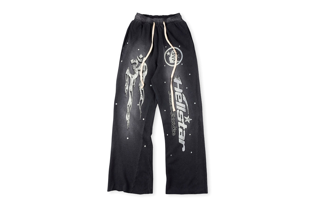 Hellstar Studios Black Flame Washed Spliced Flare Pants - product image 1