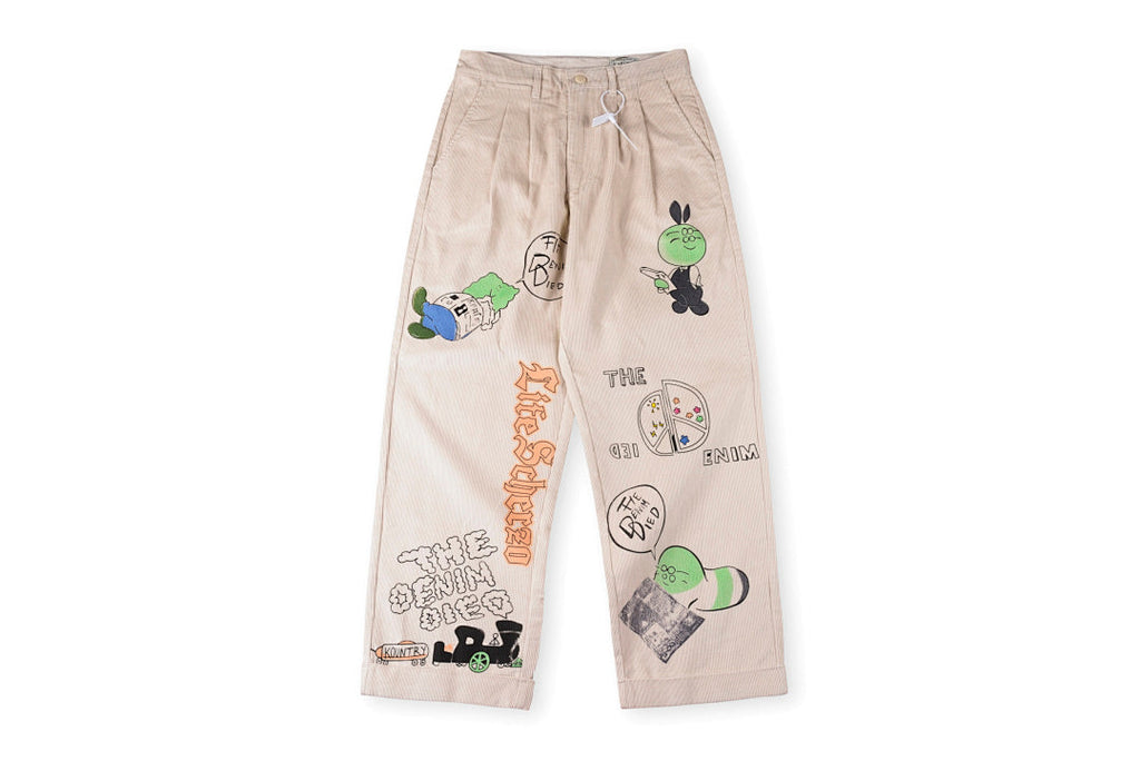 Kapital 25AW Japanese Vintage Corduroy Washed Distressed Whimsical Print Casual Pants - product image 1