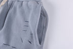 Vertabrae Light Grey Distressed Embroidered Relaxed Drawstring Casual Pants - product image 6
