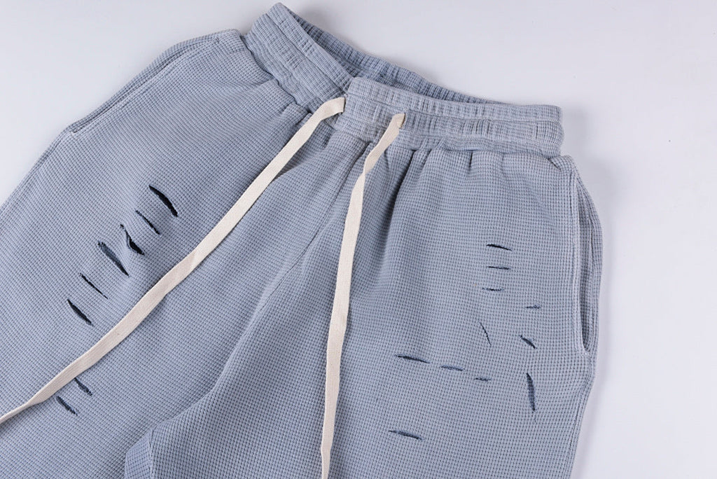 Vertabrae Light Grey Distressed Embroidered Relaxed Drawstring Casual Pants - product image 7