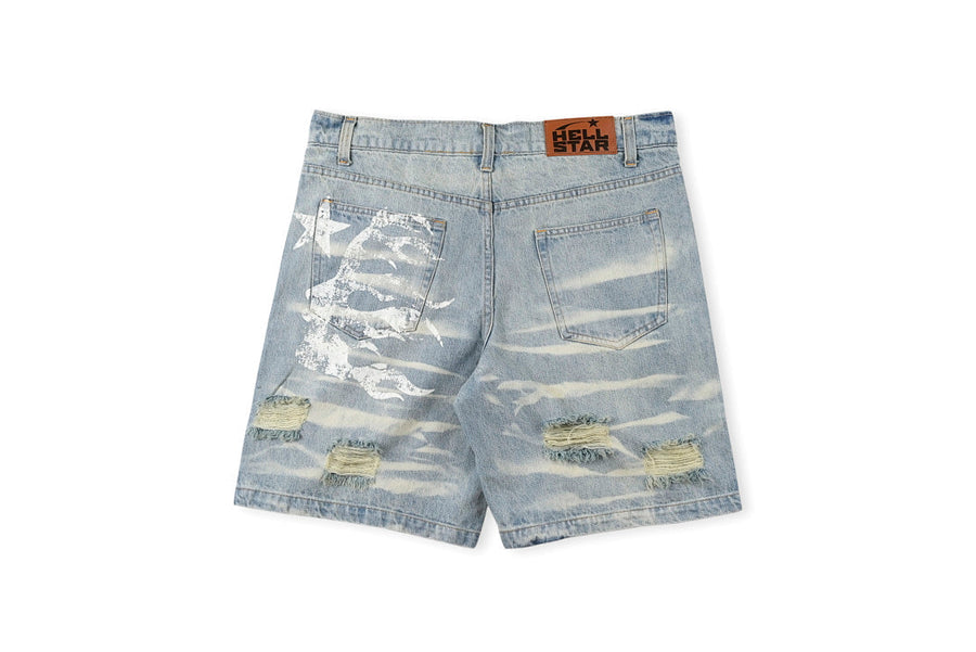 Hellstar Studios Washed Distressed Denim Shorts Street
