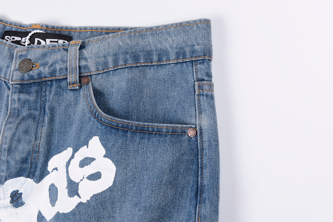 Sp5der 555555 5Star Vintage Denim Shorts Classic American Fabric Web Identity Street - product image 6