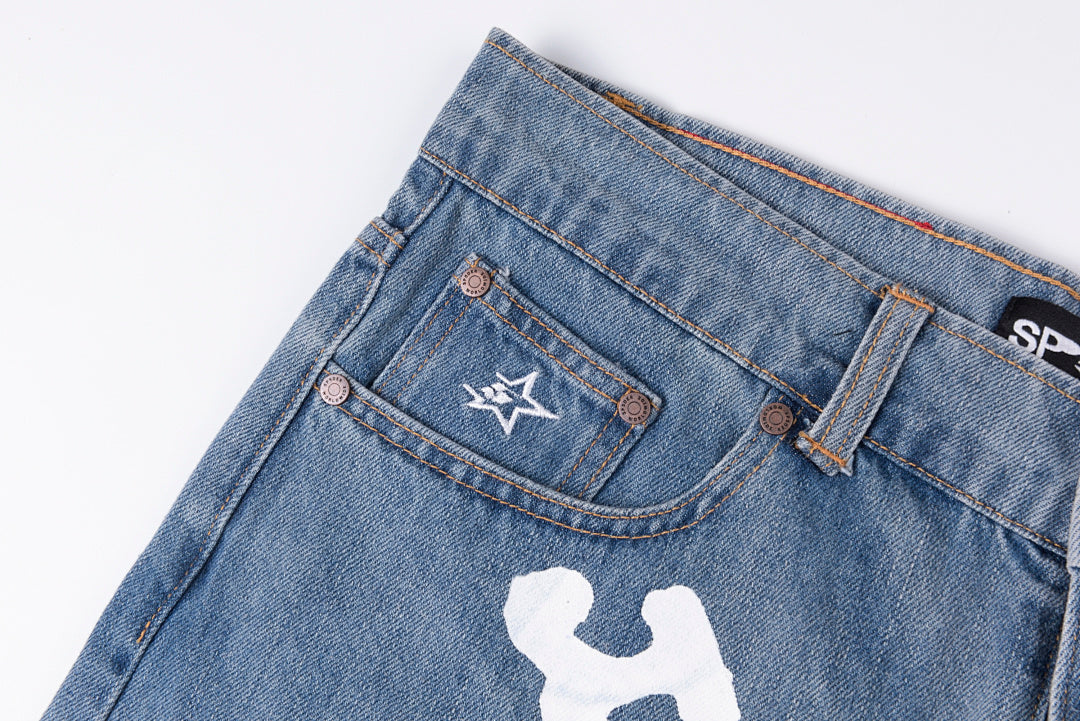 Sp5der 555555 5Star Vintage Denim Shorts Classic American Fabric Web Identity Street - product image 8