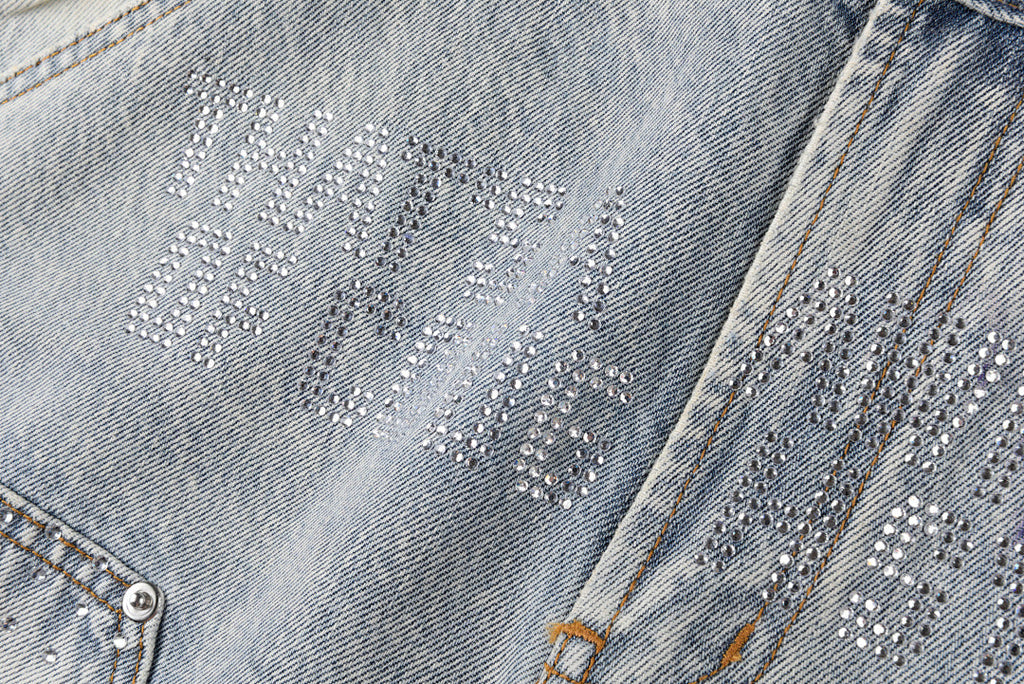 Rhinestone Graphic Washed Denim Shorts - product image 9