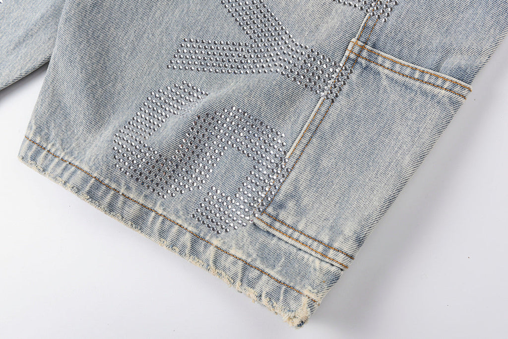 Rhinestone Graphic Washed Denim Shorts - product image 15