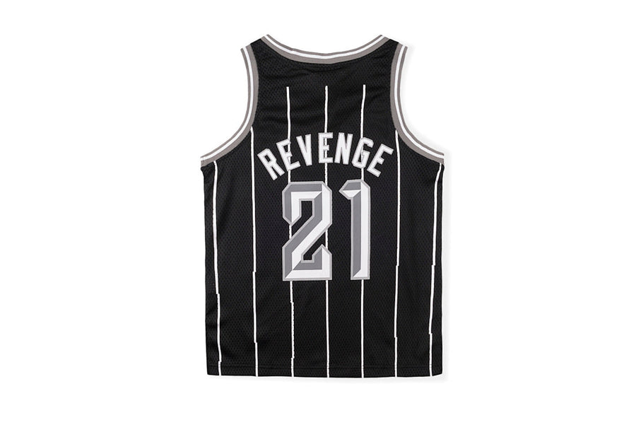Revenge Black Bones Graphic Jersey Vest T-Shirt - Black / Light Gray