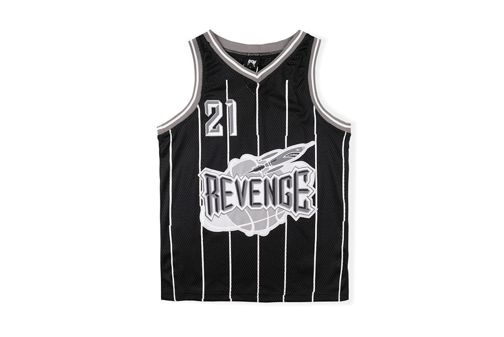 Revenge Black Bones Graphic Jersey Vest T-Shirt - Black / Light Gray - product image 1