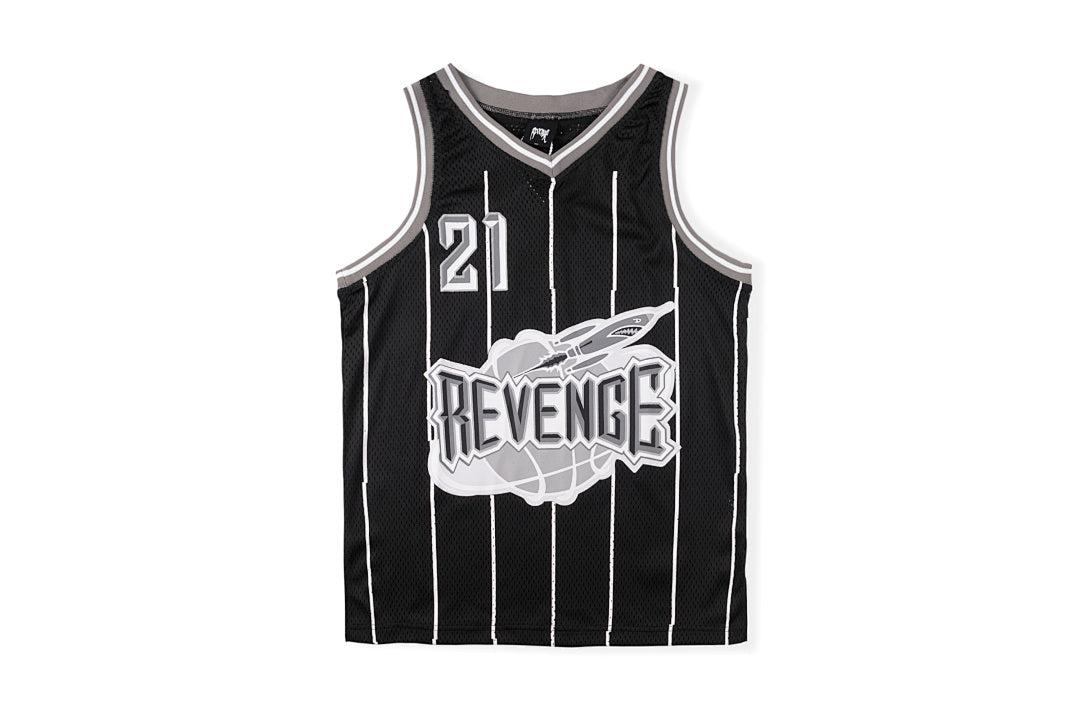 Revenge Black Bones Graphic Jersey Vest T-Shirt - Black / Light Gray - product image 1