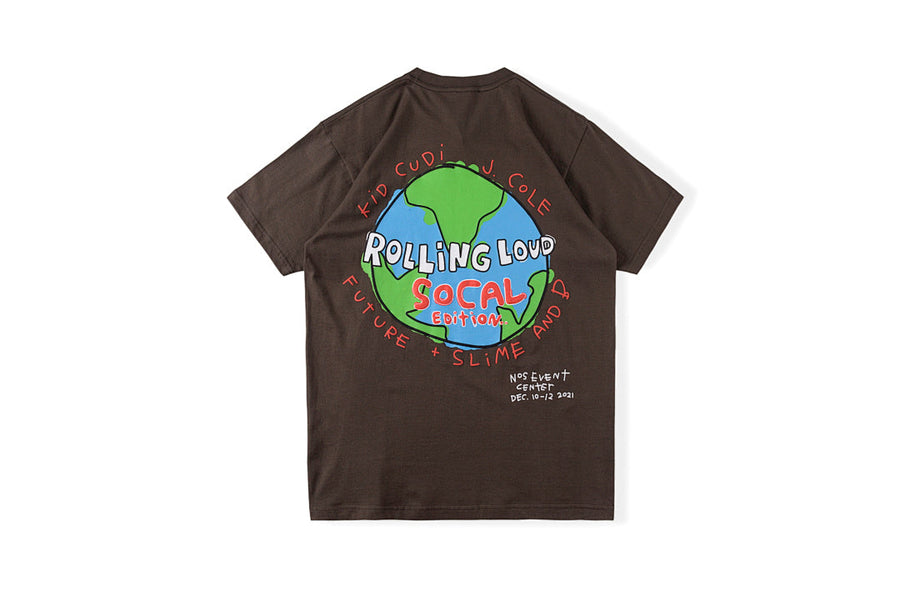 Travis Scott x Rolling Loud 2021 Hand-Drawn Graffiti Globe Graphic T-Shirt - Charcoal