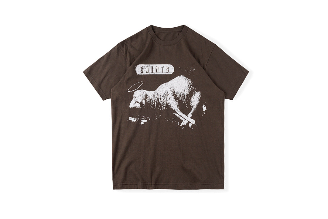 Saint Michael Vintage Wash Tubular Knit Graphic T-Shirt - Burgundy Charcoal - product image 1