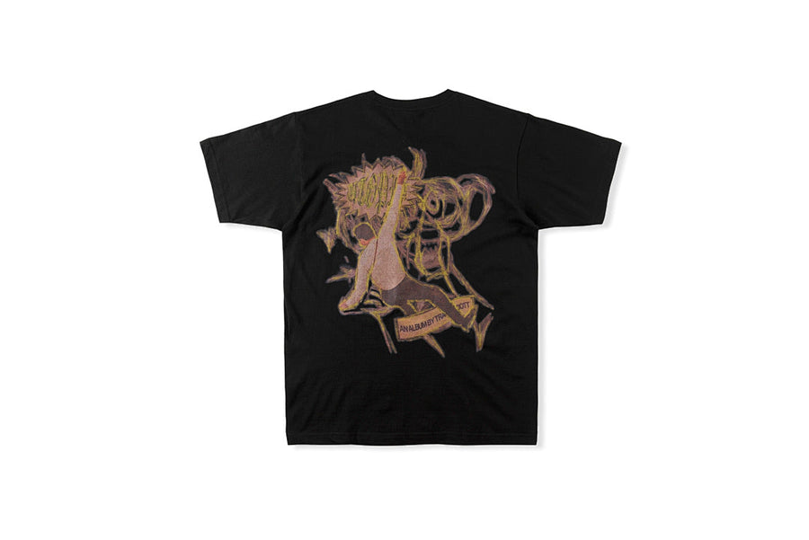 Travis Scott Cactus Jack Hand-Drawn Doodle Portrait T-Shirt - Black / Burgundy